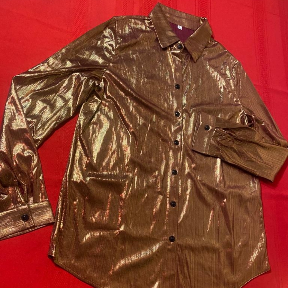 Privé Metallic Button Front Shirt - Picture 6 of 13